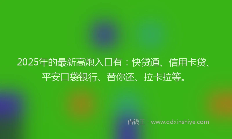 2025年的最新高炮入口有：快贷通、信用卡贷、平安口袋银行、替你还、拉卡拉等。