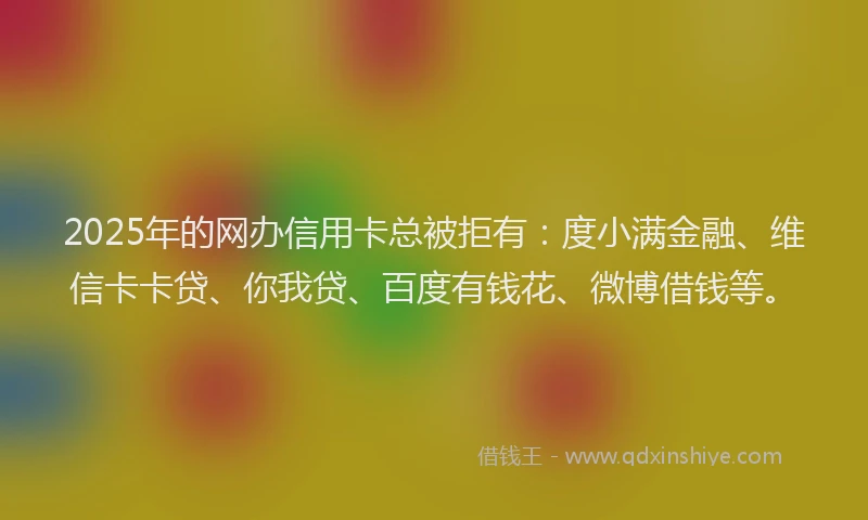 2025年的网办信用卡总被拒有：度小满金融、维信卡卡贷、你我贷、百度有钱花、微博借钱等。