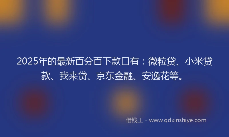 2025年的最新百分百下款口有：微粒贷、小米贷款、我来贷、京东金融、安逸花等。