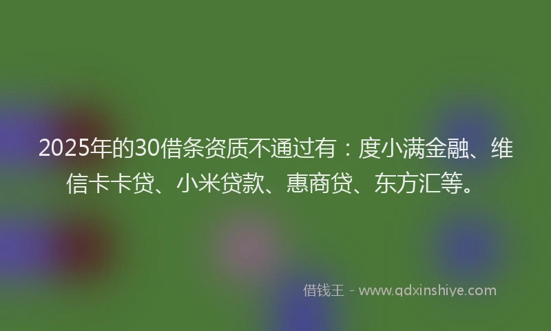 2025年的30借条资质不通过有：度小满金融、维信卡卡贷、小米贷款、惠商贷、东方汇等。