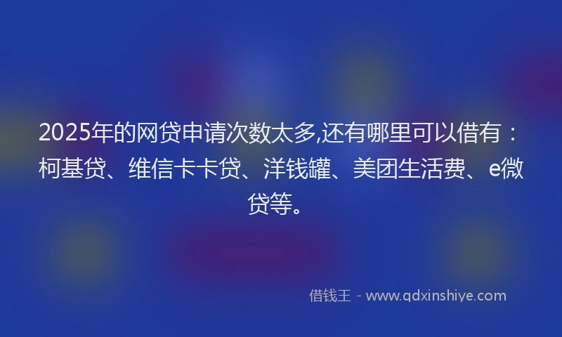 2025年的网贷申请次数太多,还有哪里可以借有：柯基贷、维信卡卡贷、洋钱罐、美团生活费、e微贷等。