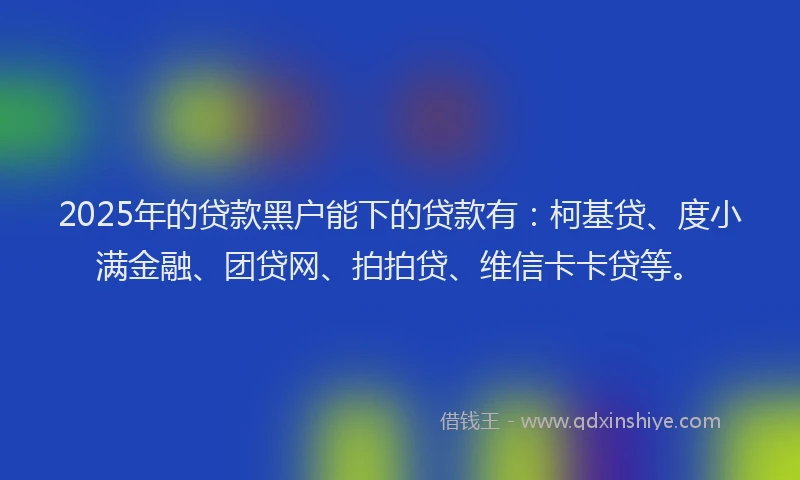 2025年的贷款黑户能下的贷款有：柯基贷、度小满金融、团贷网、拍拍贷、维信卡卡贷等。
