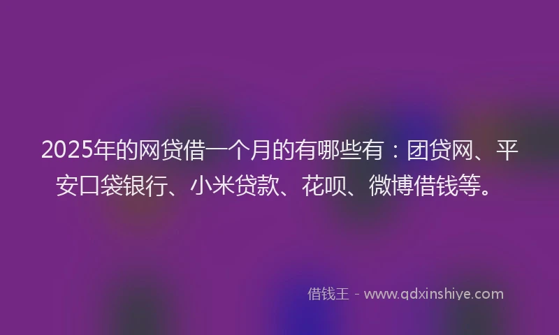 2025年的网贷借一个月的有哪些有：团贷网、平安口袋银行、小米贷款、花呗、微博借钱等。