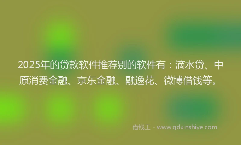 2025年的贷款软件推荐别的软件有：滴水贷、中原消费金融、京东金融、融逸花、微博借钱等。