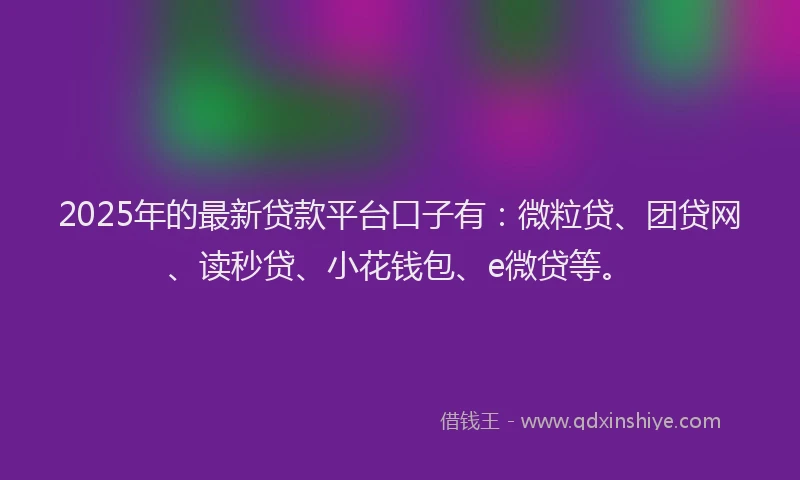 2025年的最新贷款平台口子有：微粒贷、团贷网、读秒贷、小花钱包、e微贷等。