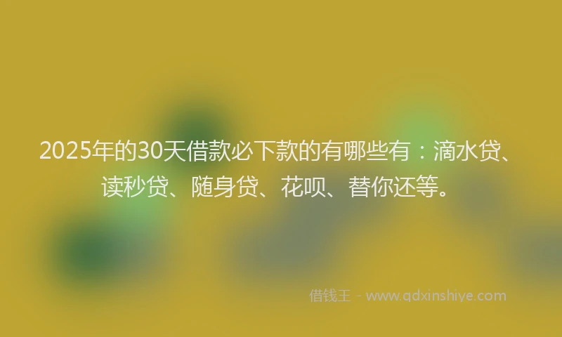 2025年的30天借款必下款的有哪些有：滴水贷、读秒贷、随身贷、花呗、替你还等。