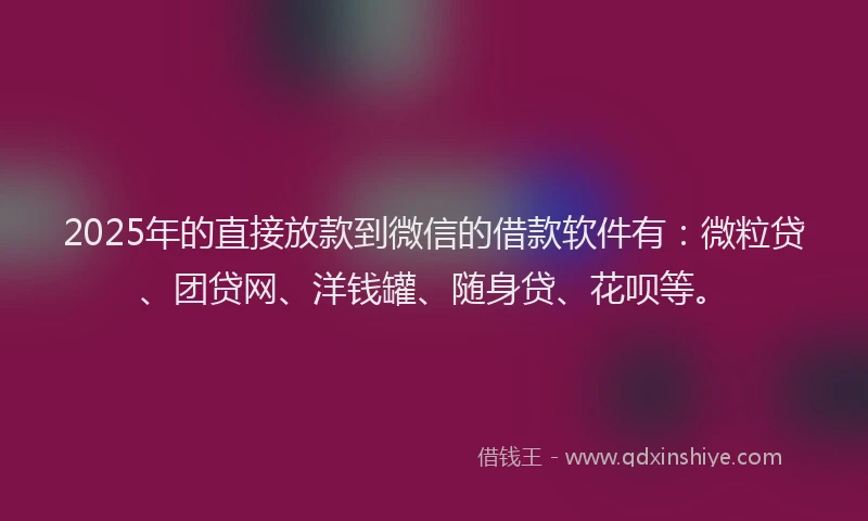 2025年的直接放款到微信的借款软件有：微粒贷、团贷网、洋钱罐、随身贷、花呗等。