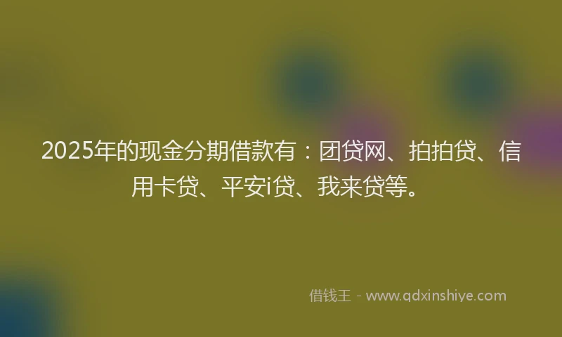 2025年的现金分期借款有：团贷网、拍拍贷、信用卡贷、平安i贷、我来贷等。