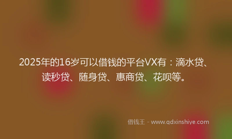 2025年的16岁可以借钱的平台VX有：滴水贷、读秒贷、随身贷、惠商贷、花呗等。