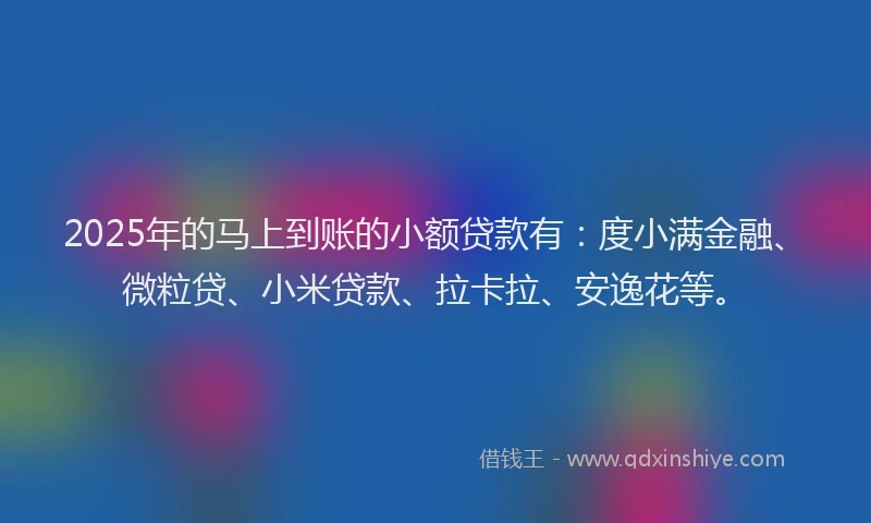 2025年的马上到账的小额贷款有：度小满金融、微粒贷、小米贷款、拉卡拉、安逸花等。