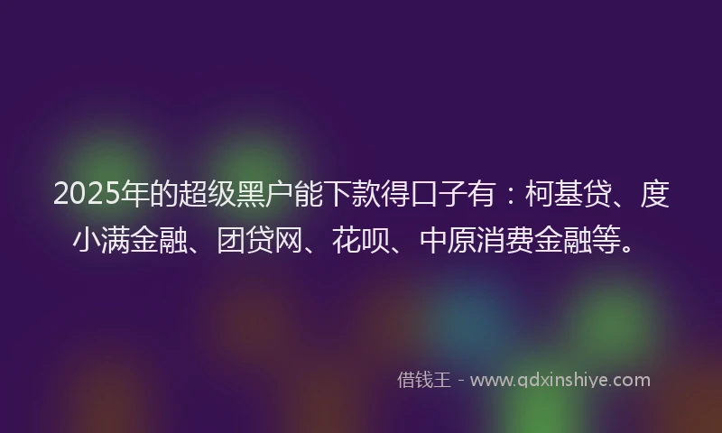 2025年的超级黑户能下款得口子有：柯基贷、度小满金融、团贷网、花呗、中原消费金融等。