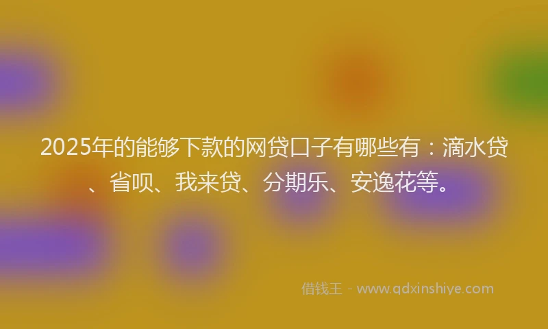 2025年的能够下款的网贷口子有哪些有：滴水贷、省呗、我来贷、分期乐、安逸花等。