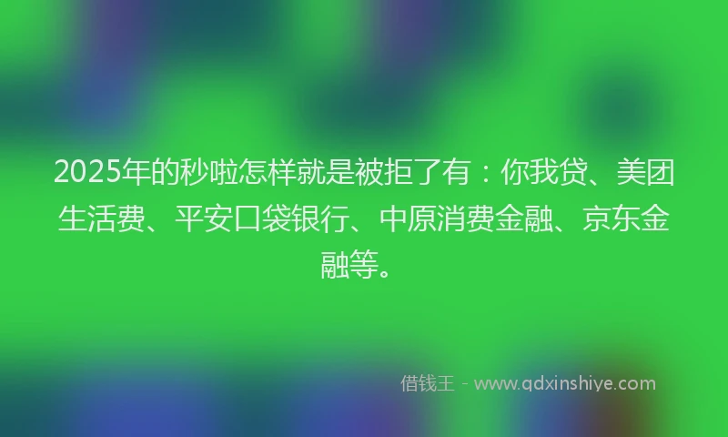 2025年的秒啦怎样就是被拒了有：你我贷、美团生活费、平安口袋银行、中原消费金融、京东金融等。