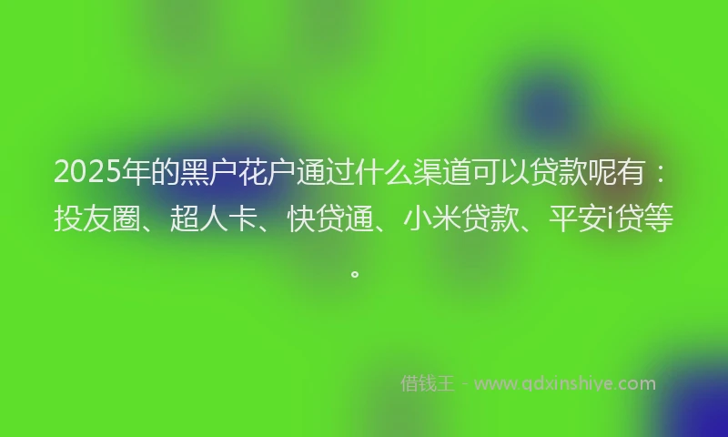 2025年的黑户花户通过什么渠道可以贷款呢有：投友圈、超人卡、快贷通、小米贷款、平安i贷等。