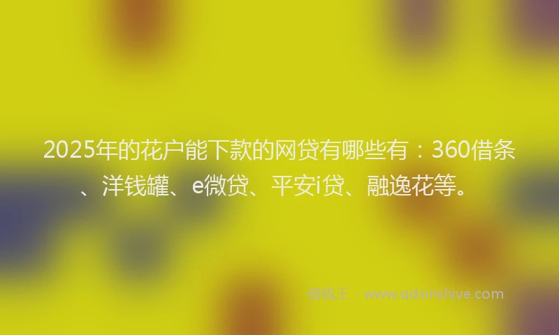 2025年的花户能下款的网贷有哪些有：360借条、洋钱罐、e微贷、平安i贷、融逸花等。