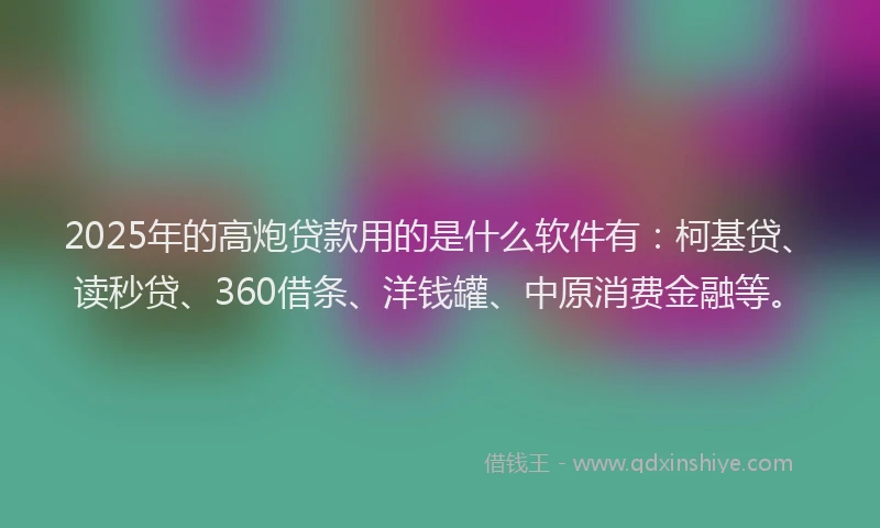 2025年的高炮贷款用的是什么软件有：柯基贷、读秒贷、360借条、洋钱罐、中原消费金融等。