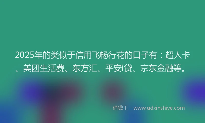 2025年的类似于信用飞畅行花的口子有：超人卡、美团生活费、东方汇、平安i贷、京东金融等。