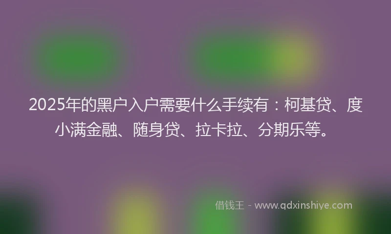 2025年的黑户入户需要什么手续有：柯基贷、度小满金融、随身贷、拉卡拉、分期乐等。