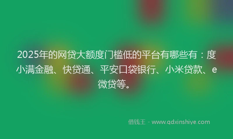 2025年的网贷大额度门槛低的平台有哪些有：度小满金融、快贷通、平安口袋银行、小米贷款、e微贷等。