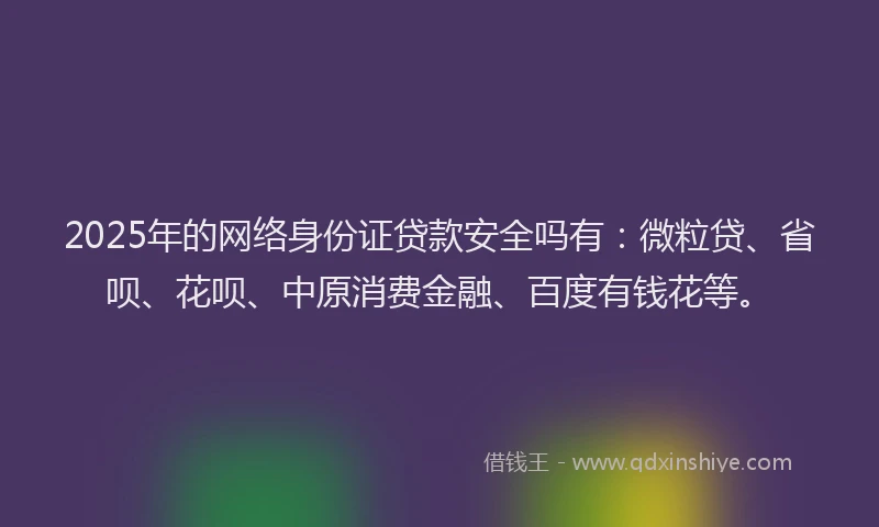 2025年的网络身份证贷款安全吗有：微粒贷、省呗、花呗、中原消费金融、百度有钱花等。