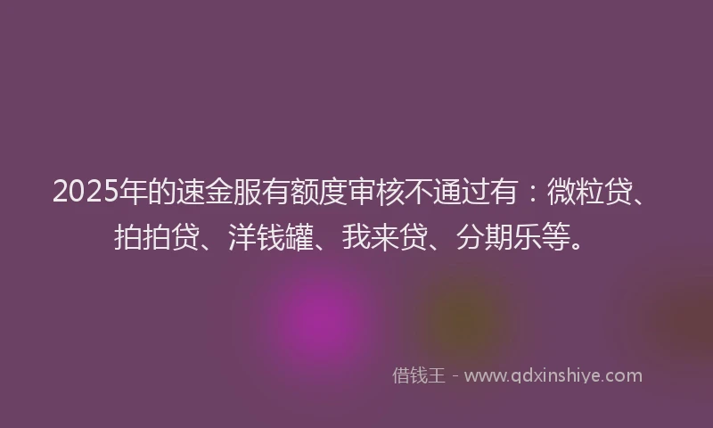 2025年的速金服有额度审核不通过有：微粒贷、拍拍贷、洋钱罐、我来贷、分期乐等。