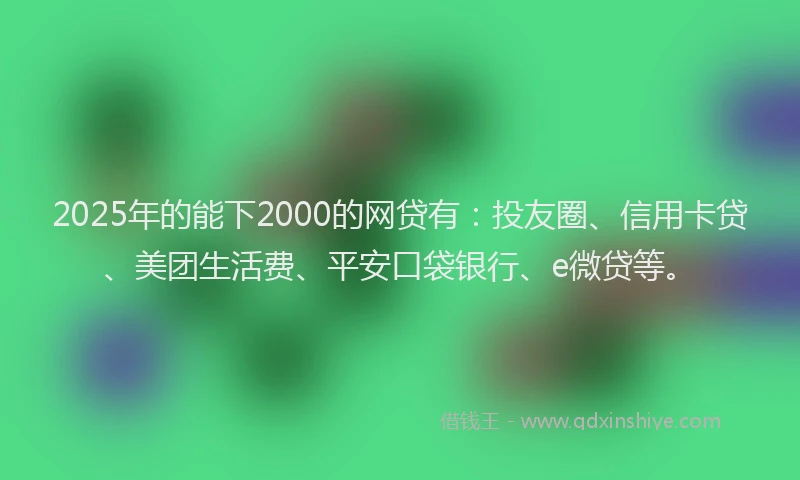 2025年的能下2000的网贷有：投友圈、信用卡贷、美团生活费、平安口袋银行、e微贷等。