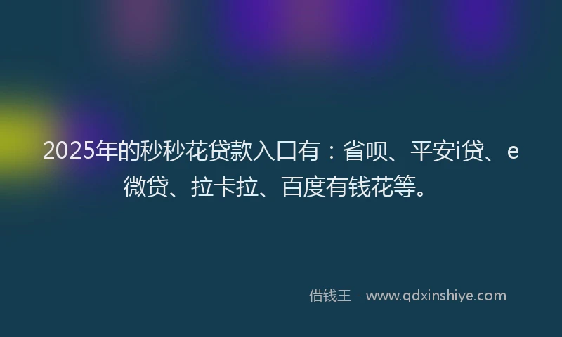 2025年的秒秒花贷款入口有：省呗、平安i贷、e微贷、拉卡拉、百度有钱花等。