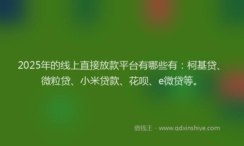 2025年的线上直接放款平台有哪些有：柯基贷、微粒贷、小米贷款、花呗、e微贷等。