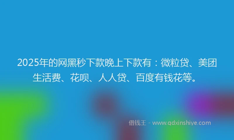2025年的网黑秒下款晚上下款有：微粒贷、美团生活费、花呗、人人贷、百度有钱花等。