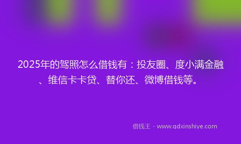 2025年的驾照怎么借钱有：投友圈、度小满金融、维信卡卡贷、替你还、微博借钱等。
