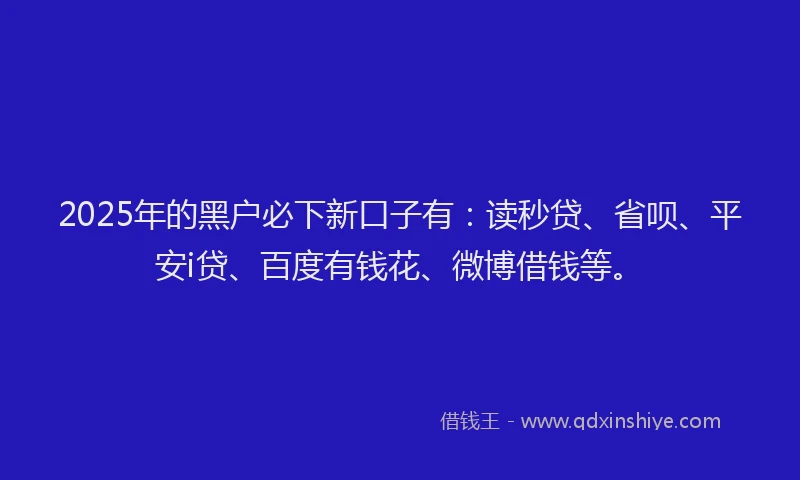 2025年的黑户必下新口子有：读秒贷、省呗、平安i贷、百度有钱花、微博借钱等。