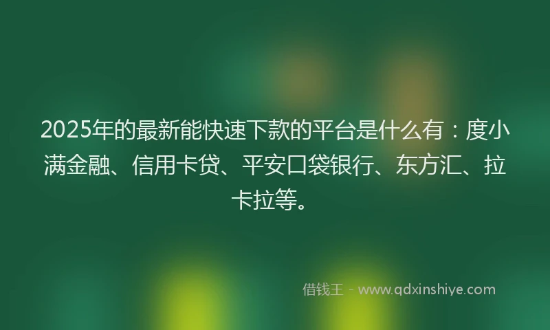 2025年的最新能快速下款的平台是什么有：度小满金融、信用卡贷、平安口袋银行、东方汇、拉卡拉等。