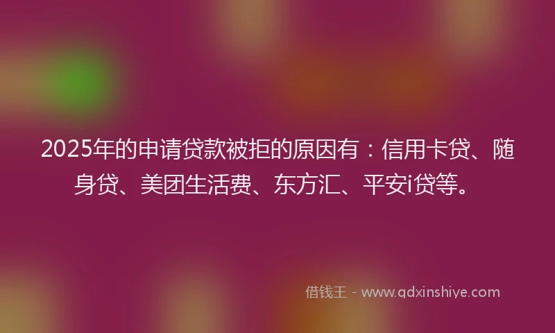 2025年的申请贷款被拒的原因有：信用卡贷、随身贷、美团生活费、东方汇、平安i贷等。
