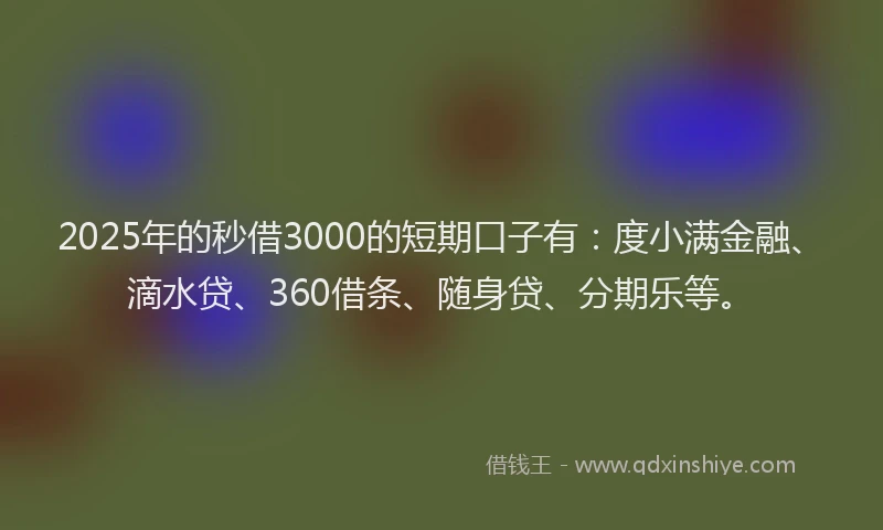 2025年的秒借3000的短期口子有：度小满金融、滴水贷、360借条、随身贷、分期乐等。