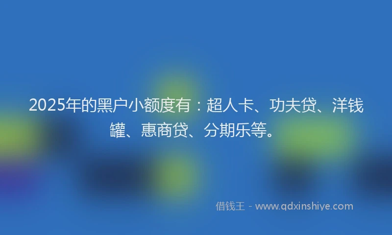 2025年的黑户小额度有：超人卡、功夫贷、洋钱罐、惠商贷、分期乐等。