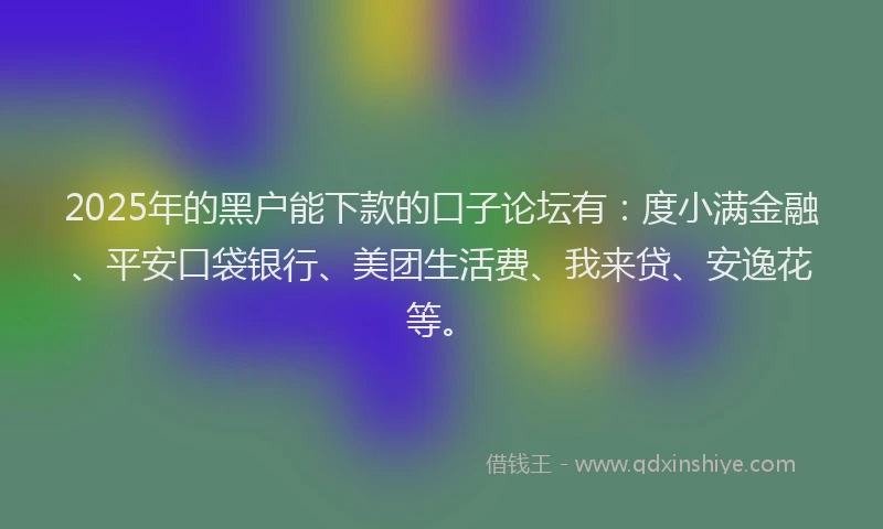 2025年的黑户能下款的口子论坛有：度小满金融、平安口袋银行、美团生活费、我来贷、安逸花等。