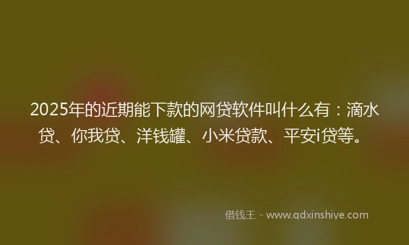 2025年的近期能下款的网贷软件叫什么有：滴水贷、你我贷、洋钱罐、小米贷款、平安i贷等。