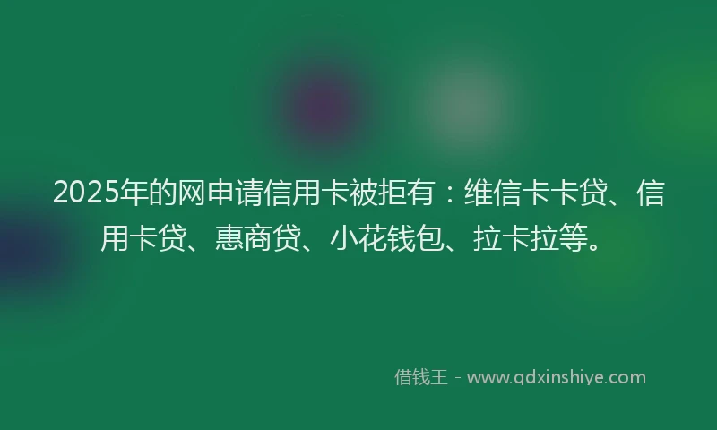 2025年的网申请信用卡被拒有：维信卡卡贷、信用卡贷、惠商贷、小花钱包、拉卡拉等。