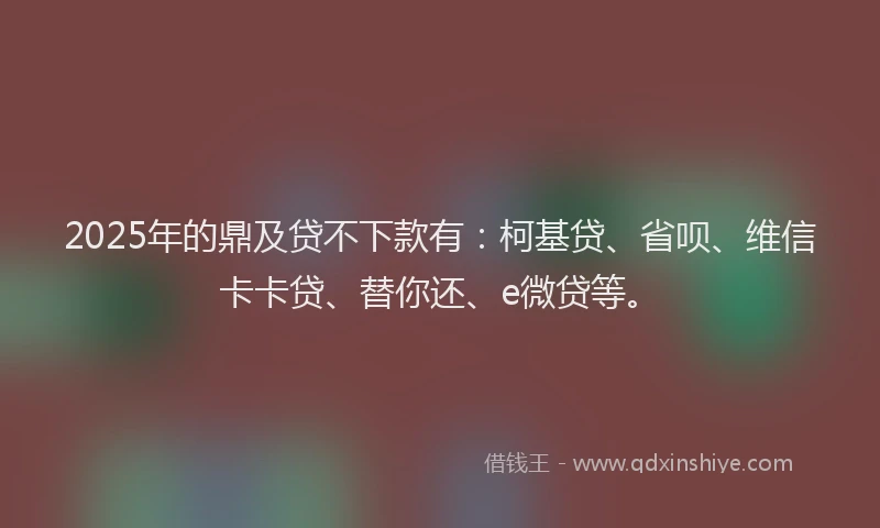 2025年的鼎及贷不下款有：柯基贷、省呗、维信卡卡贷、替你还、e微贷等。