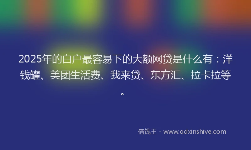 2025年的白户最容易下的大额网贷是什么有：洋钱罐、美团生活费、我来贷、东方汇、拉卡拉等。