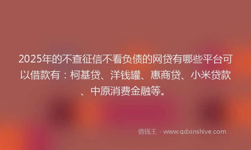 2025年的不查征信不看负债的网贷有哪些平台可以借款有：柯基贷、洋钱罐、惠商贷、小米贷款、中原消费金融等。