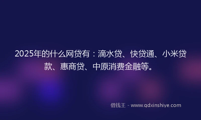 2025年的什么网贷有：滴水贷、快贷通、小米贷款、惠商贷、中原消费金融等。