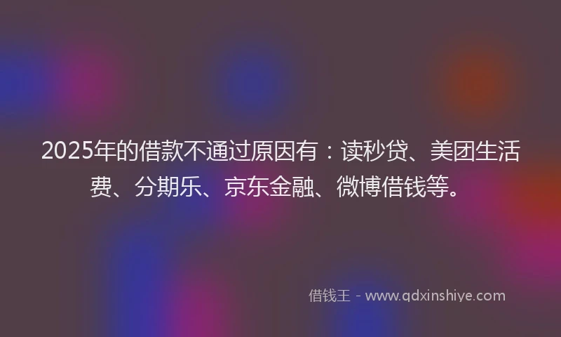 2025年的借款不通过原因有：读秒贷、美团生活费、分期乐、京东金融、微博借钱等。