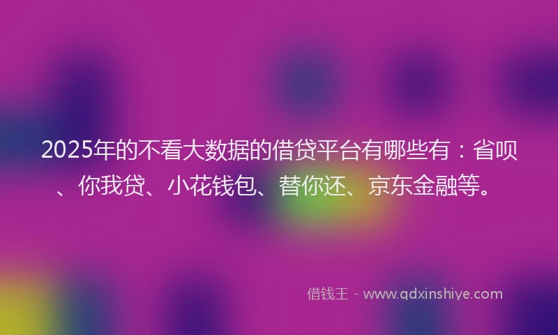 2025年的不看大数据的借贷平台有哪些有：省呗、你我贷、小花钱包、替你还、京东金融等。