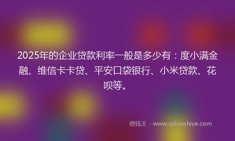 2025年的企业贷款利率一般是多少有：度小满金融、维信卡卡贷、平安口袋银行、小米贷款、花呗等。