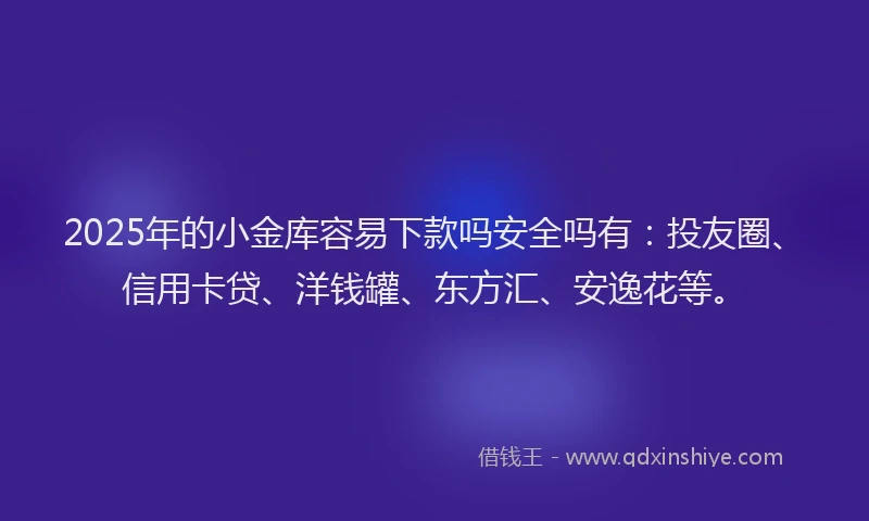 2025年的小金库容易下款吗安全吗有：投友圈、信用卡贷、洋钱罐、东方汇、安逸花等。