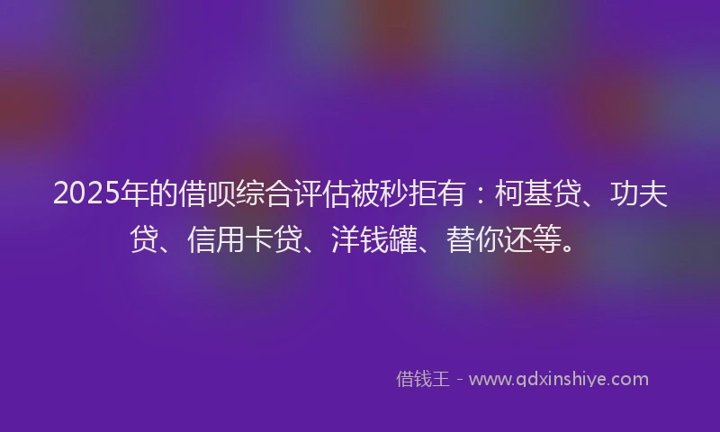 2025年的借呗综合评估被秒拒有：柯基贷、功夫贷、信用卡贷、洋钱罐、替你还等。