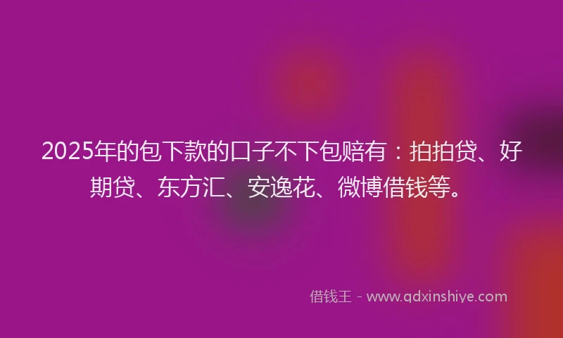 2025年的包下款的口子不下包赔有：拍拍贷、好期贷、东方汇、安逸花、微博借钱等。