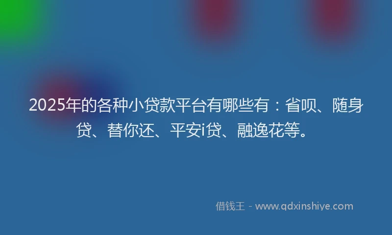 2025年的各种小贷款平台有哪些有：省呗、随身贷、替你还、平安i贷、融逸花等。