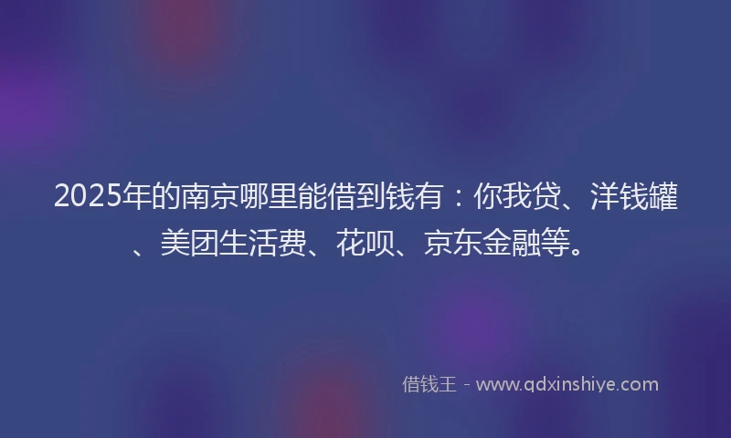 2025年的南京哪里能借到钱有：你我贷、洋钱罐、美团生活费、花呗、京东金融等。